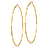 14k 2x70mm Polished Lightweight Round Tube Hoop Earrings
